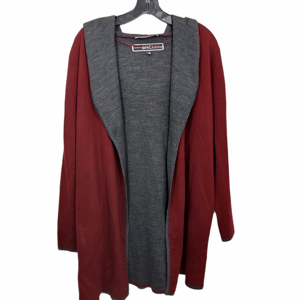 BLANC NOIR SIZE M WOMENS BURGUNDY GRAY WOOL LONG